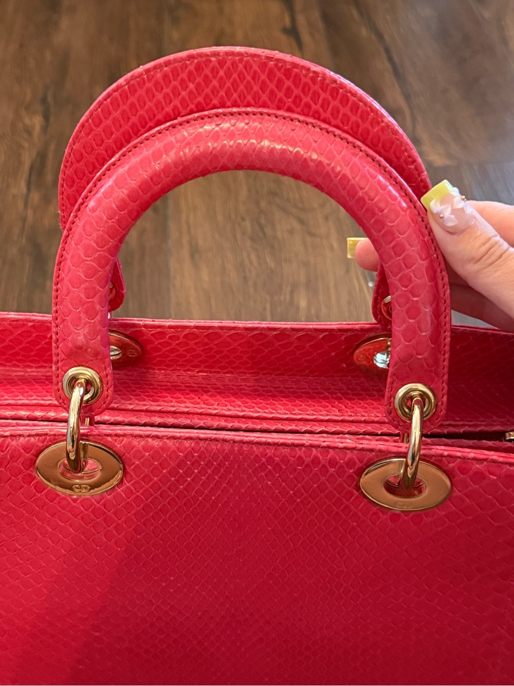 Large Hot Pink Python Lady Dior - Picture 5 of 11